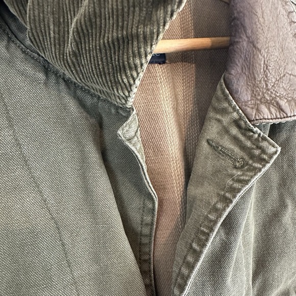 Banana Republic VTG Army Green Leather Collar Distressed Jacket Mens M Read - Picture 13 of 16